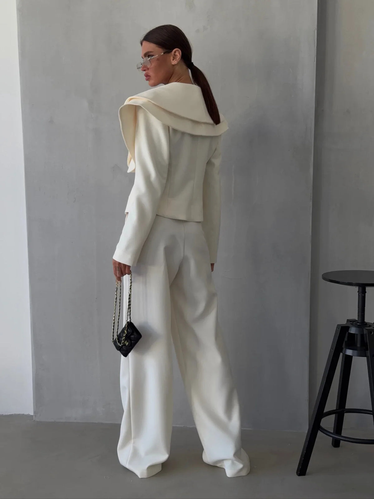 Layered Lapel Cropped Blazer Trouser Set