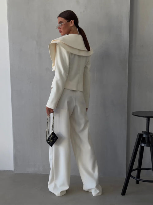 Layered Lapel Cropped Blazer Trouser Set