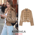Khaki Suede-Like Military Cropped Jacket