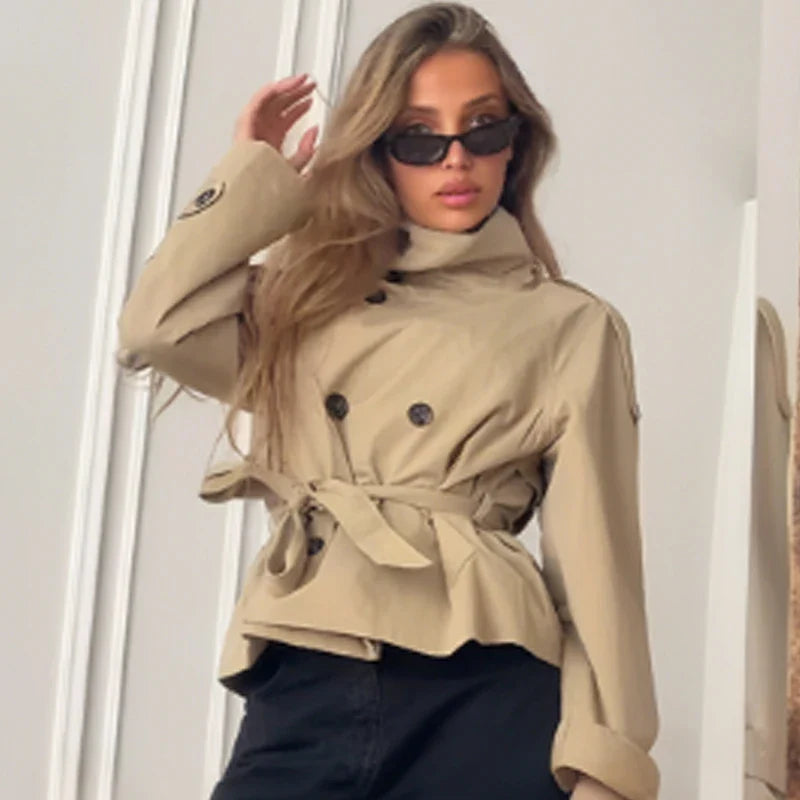 Cropped Belted Trench Jacket