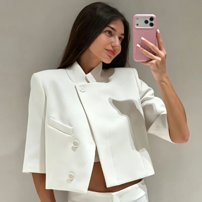 Cropped Stand Collar Jacket