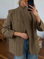 Plaid Stand Collar Blazer