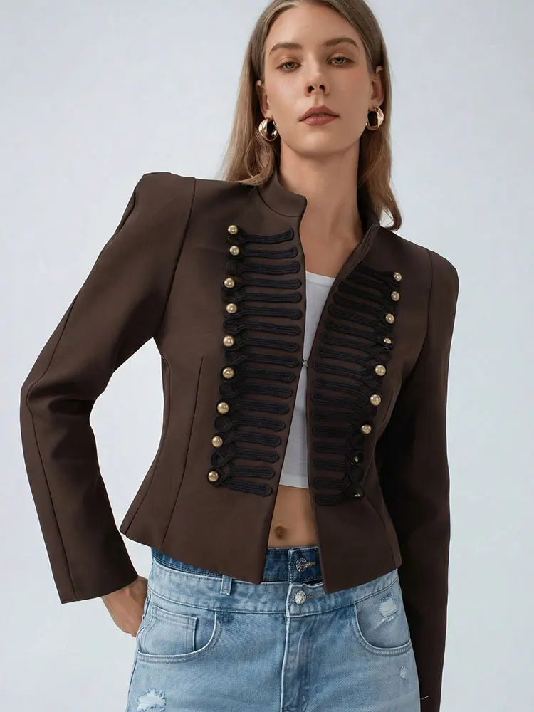 Braided Button Cropped Jacket