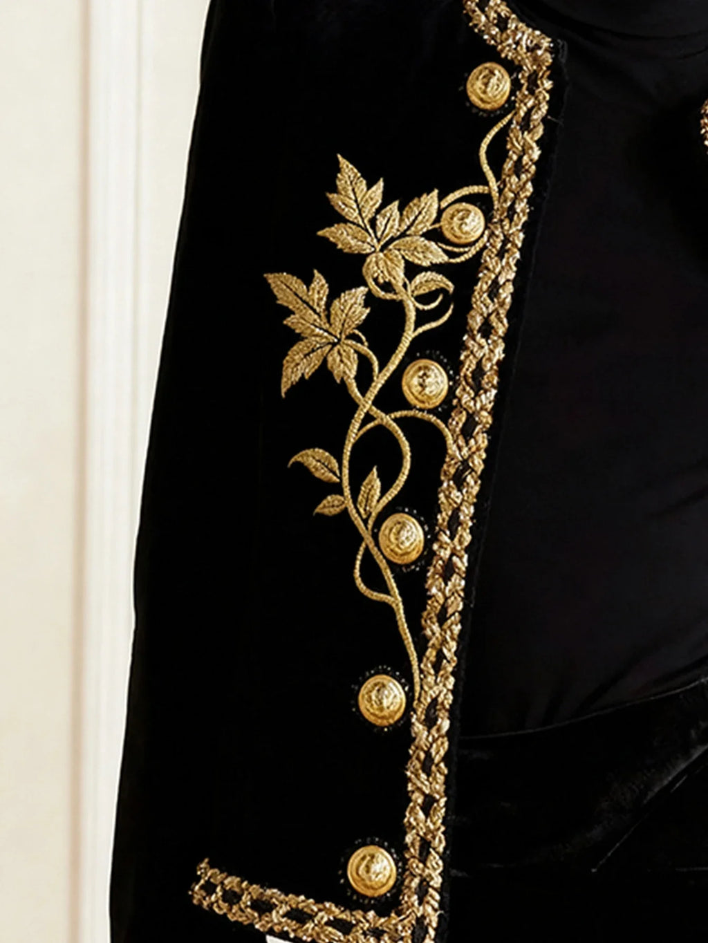 Black Velvet Jacket With Gold Embroidery
