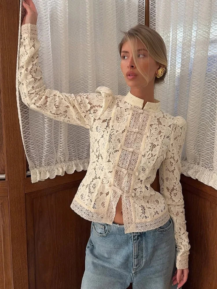 Floral Lace High Collar Blouse