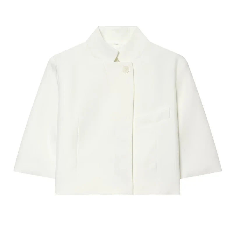 Asymmetric Cropped Stand Collar Blazer