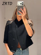 Asymmetric Cropped Stand Collar Blazer
