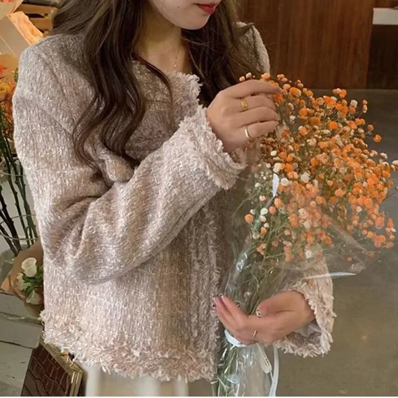 Frayed Trim Tweed Jacket