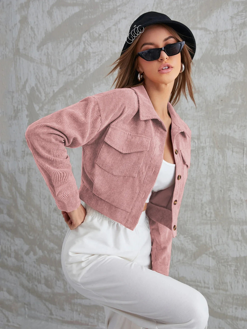 Cropped Corduroy Utility Jacket