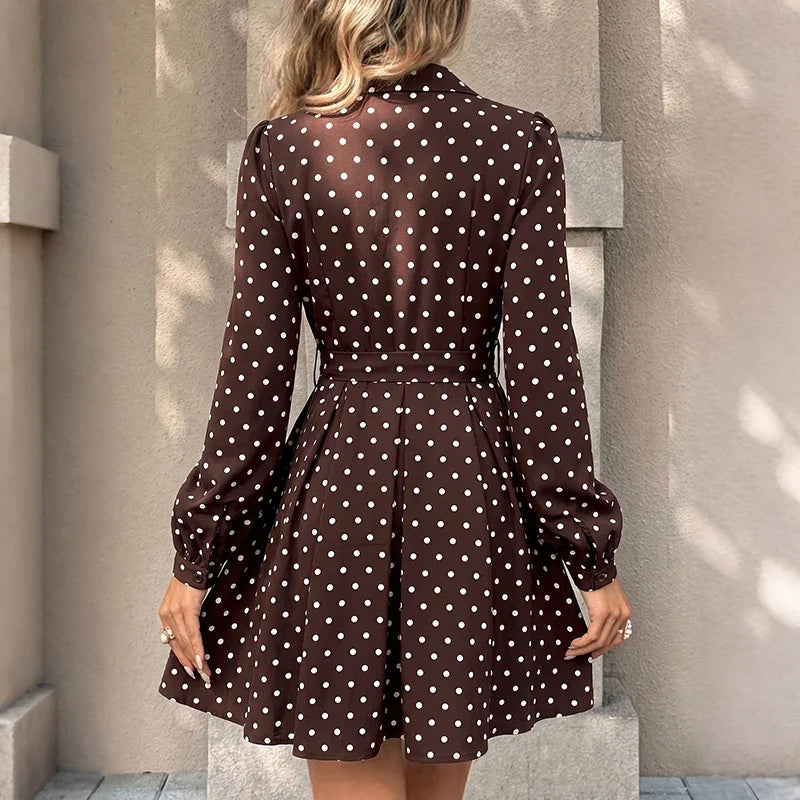 Polka Dot Self-Tie Shirt Mini Dress