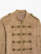 Khaki Suede-Like Military Cropped Jacket