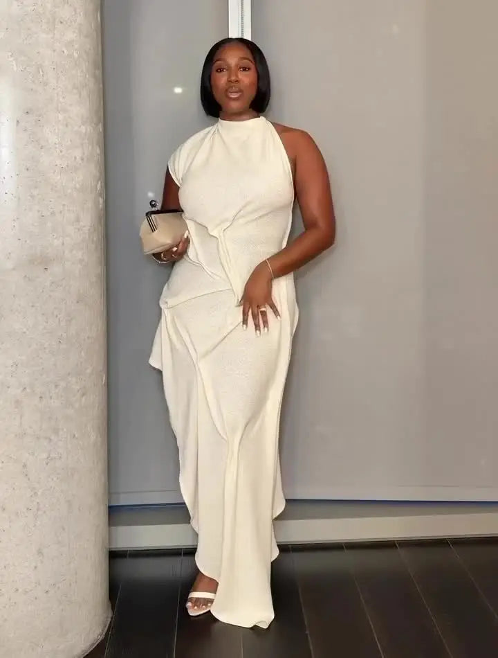 Draped Halter Maxi Dress