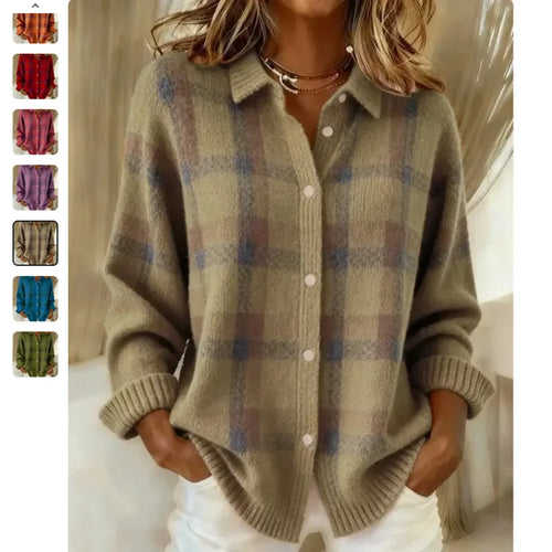 Plaid Collared Knit Cardigan
