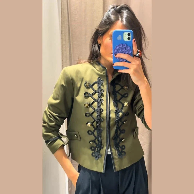 Cropped Military Stand Collar Jacket
