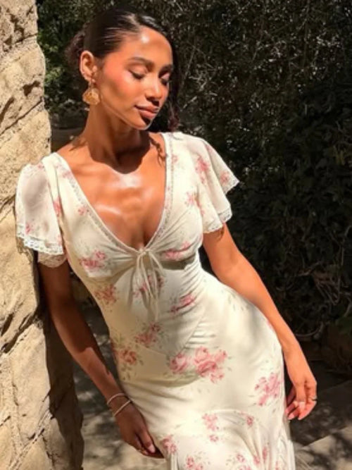 Floral Flutter Sleeve Maxi Dress