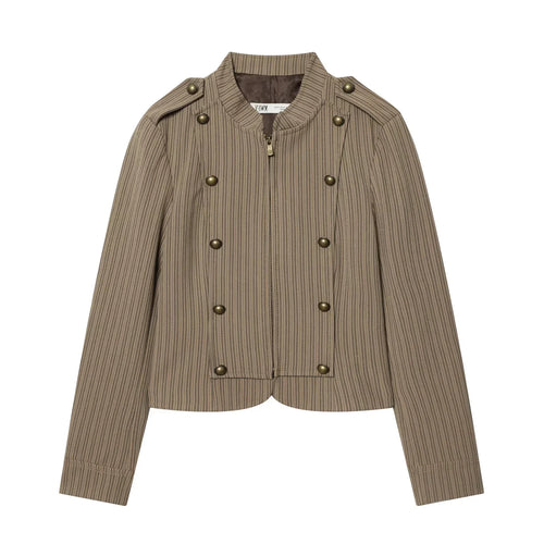 Striped Cropped Military Blazer