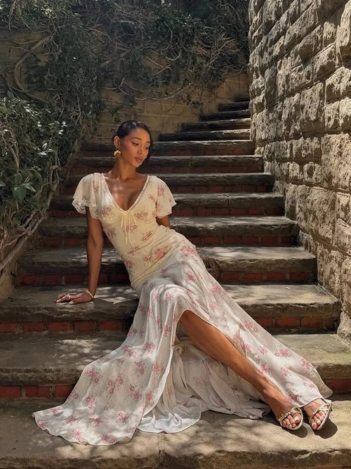 Floral Flutter Sleeve Maxi Dress