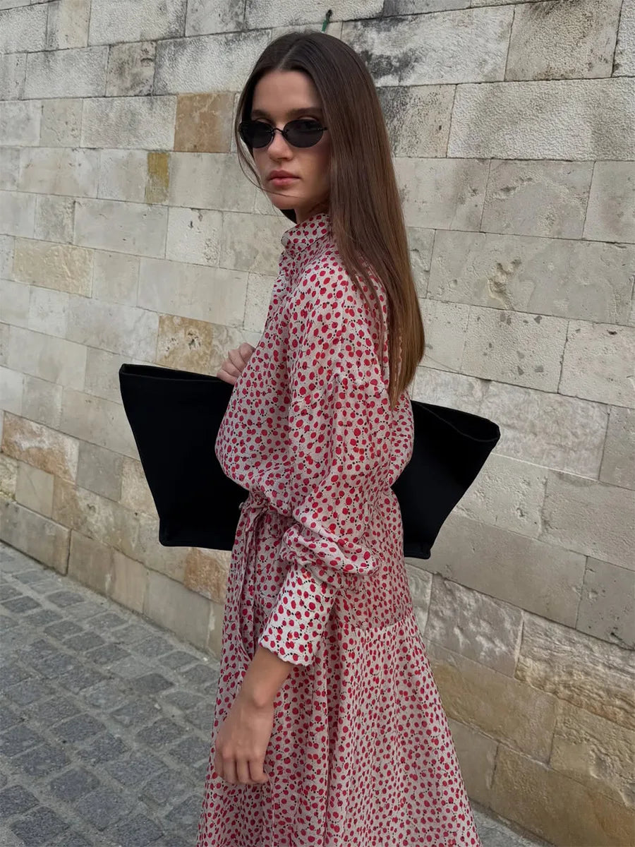 Floral Tie Waist Shirt Dress