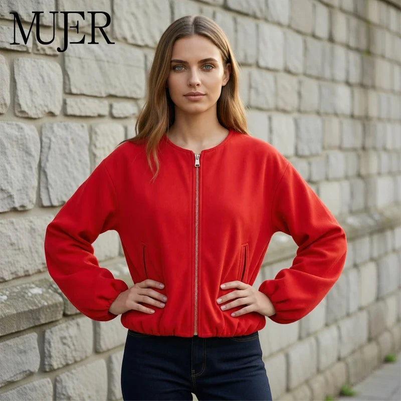 Women's Cropped Fleece Bomber Jacket