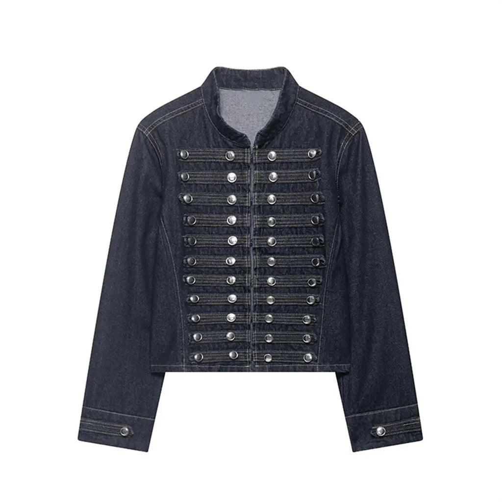 Cropped Denim Jacket with Metallic Buttons