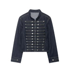 Cropped Denim Jacket with Metallic Buttons