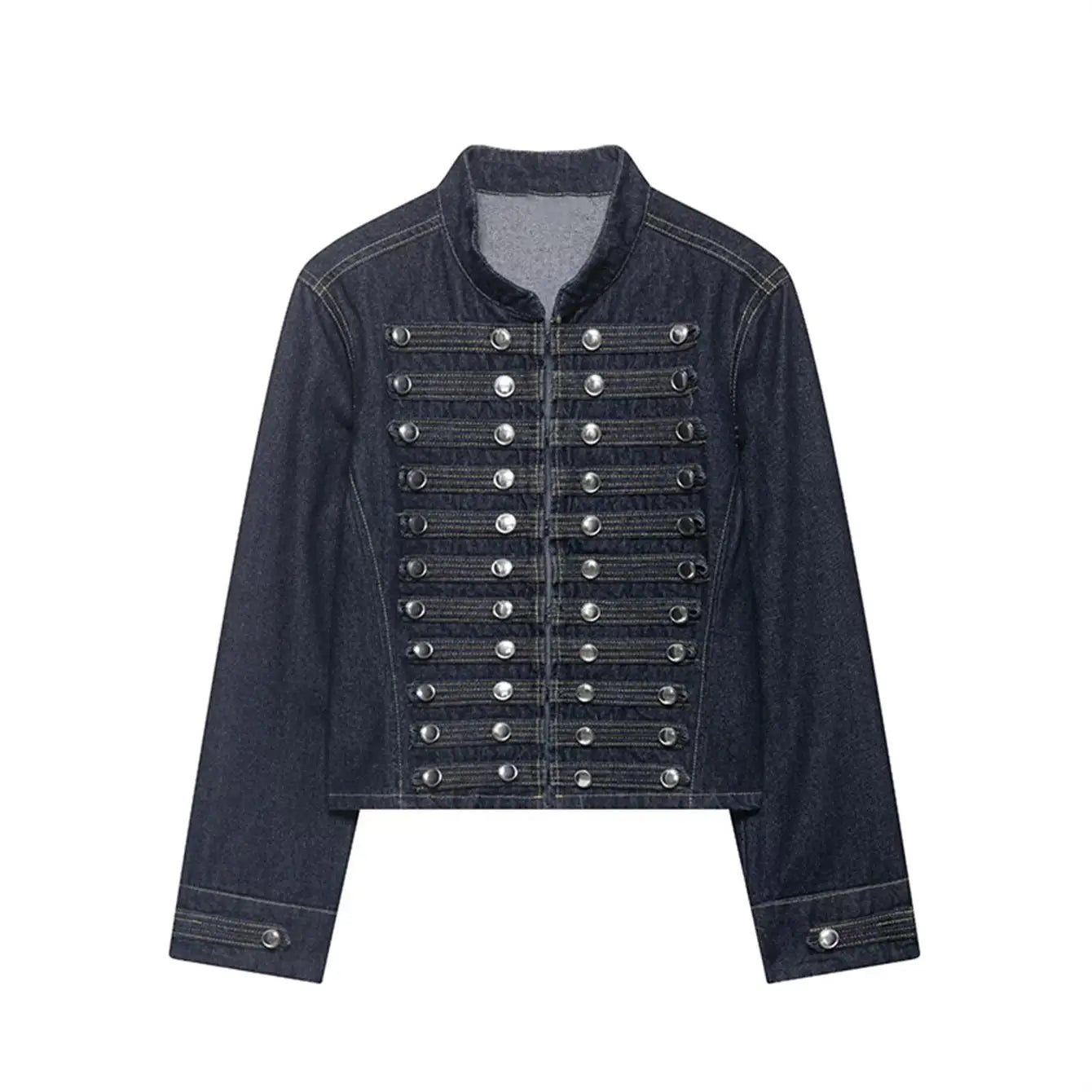 Cropped Denim Jacket with Metallic Buttons