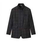 Stand Collar Plaid Blazer Jacket