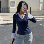 Striped Collar Layered Blouse