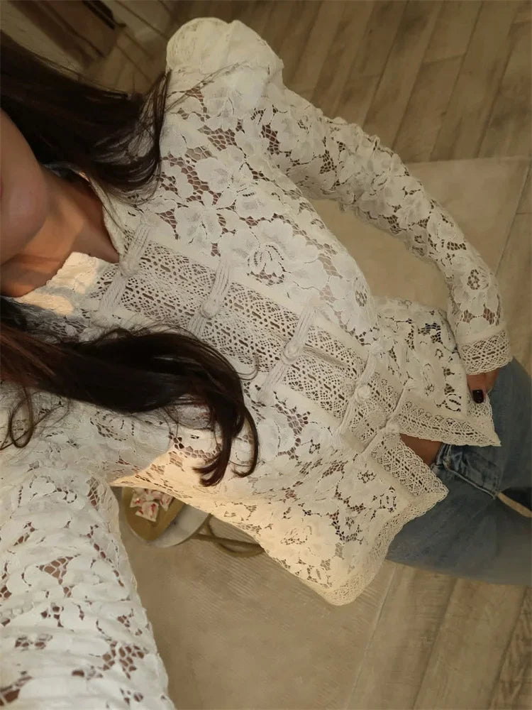 Floral Lace High Collar Blouse