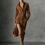 Belted Suede-Look Shirt Dress