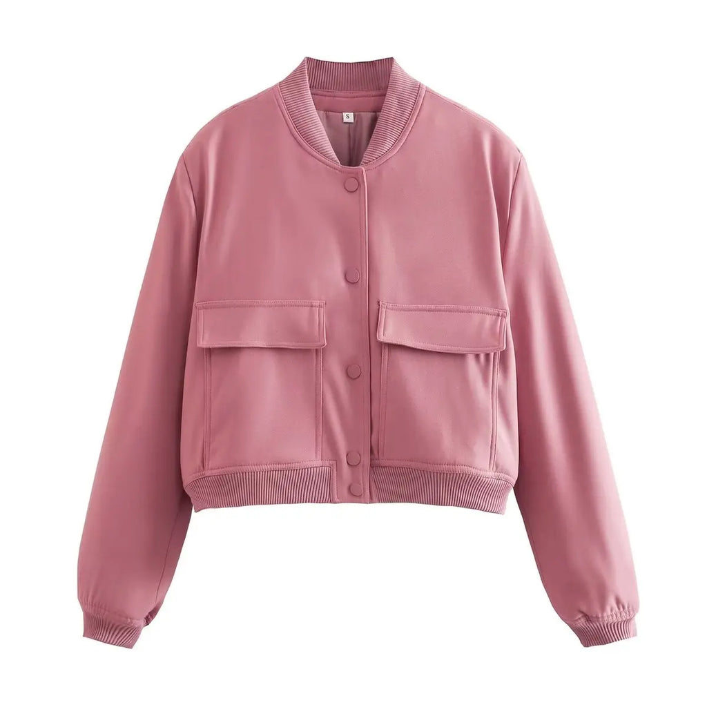 Cropped Ribbed Collar Bomber Jacket