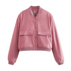 Cropped Ribbed Collar Bomber Jacket