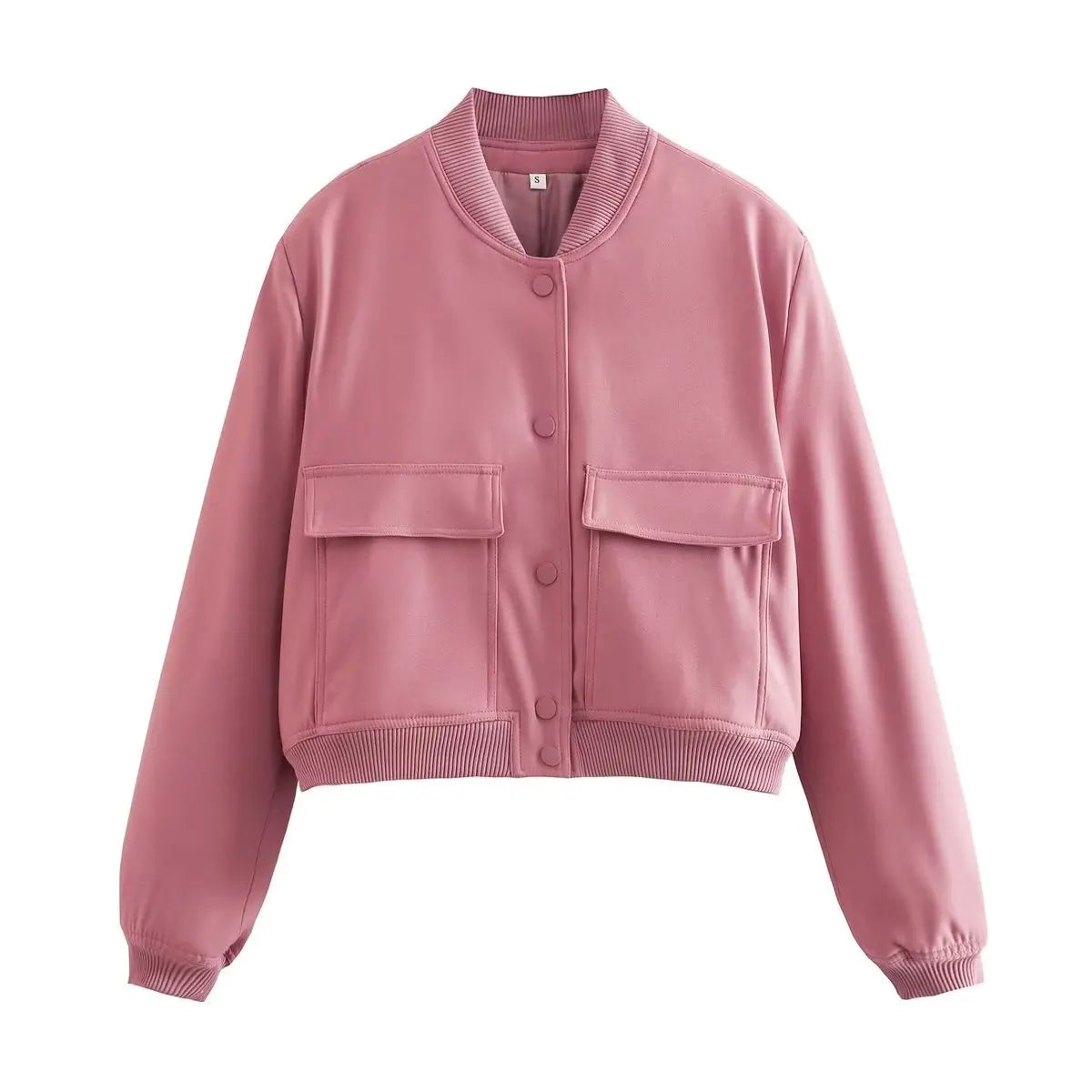 Cropped Ribbed Collar Bomber Jacket