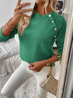Diagonal Shoulder Button Knit Sweater