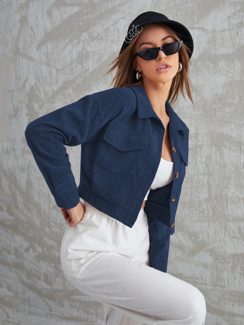Cropped Corduroy Utility Jacket