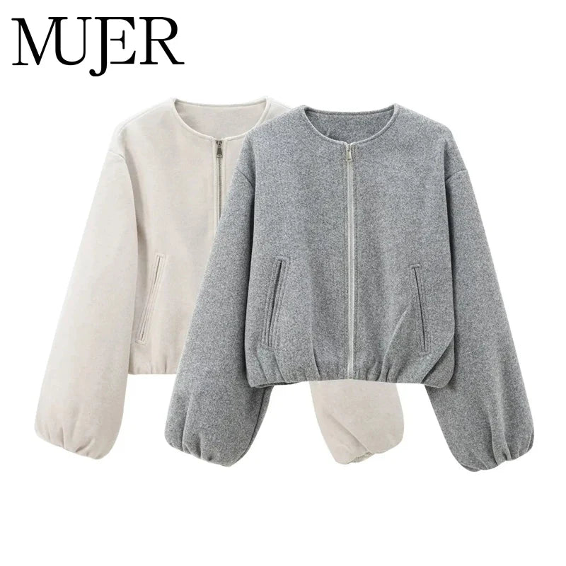 Women's Cropped Fleece Bomber Jacket