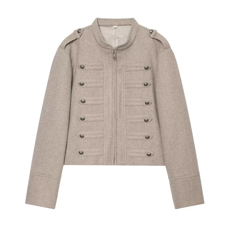 Taupe Military-Inspired Cropped Jacket