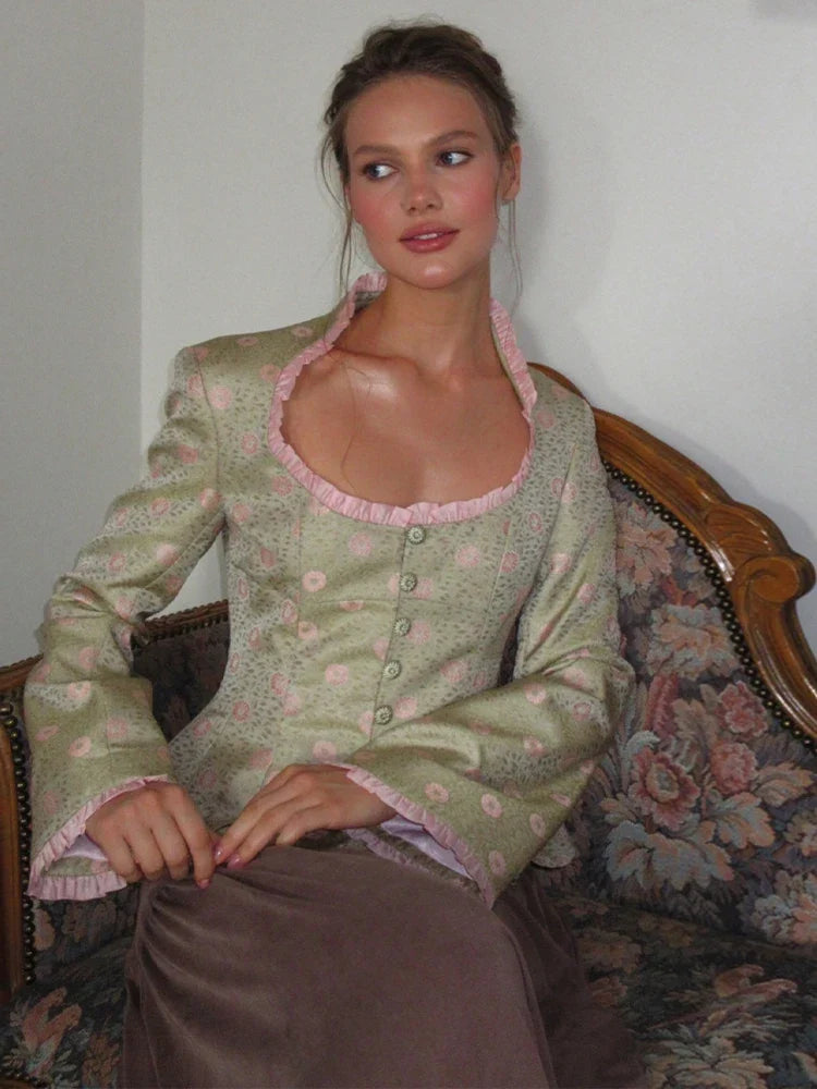 Floral Ruffle Peplum Jacket