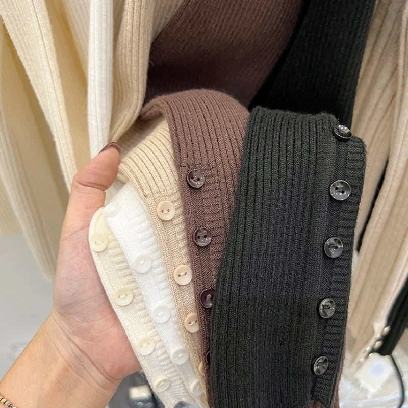 Ribbed Shoulder Button Turtleneck Sweater