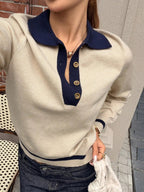 Color Block Polo Knit Top