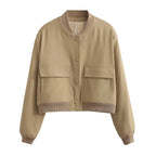 Cropped Ribbed Collar Bomber Jacket