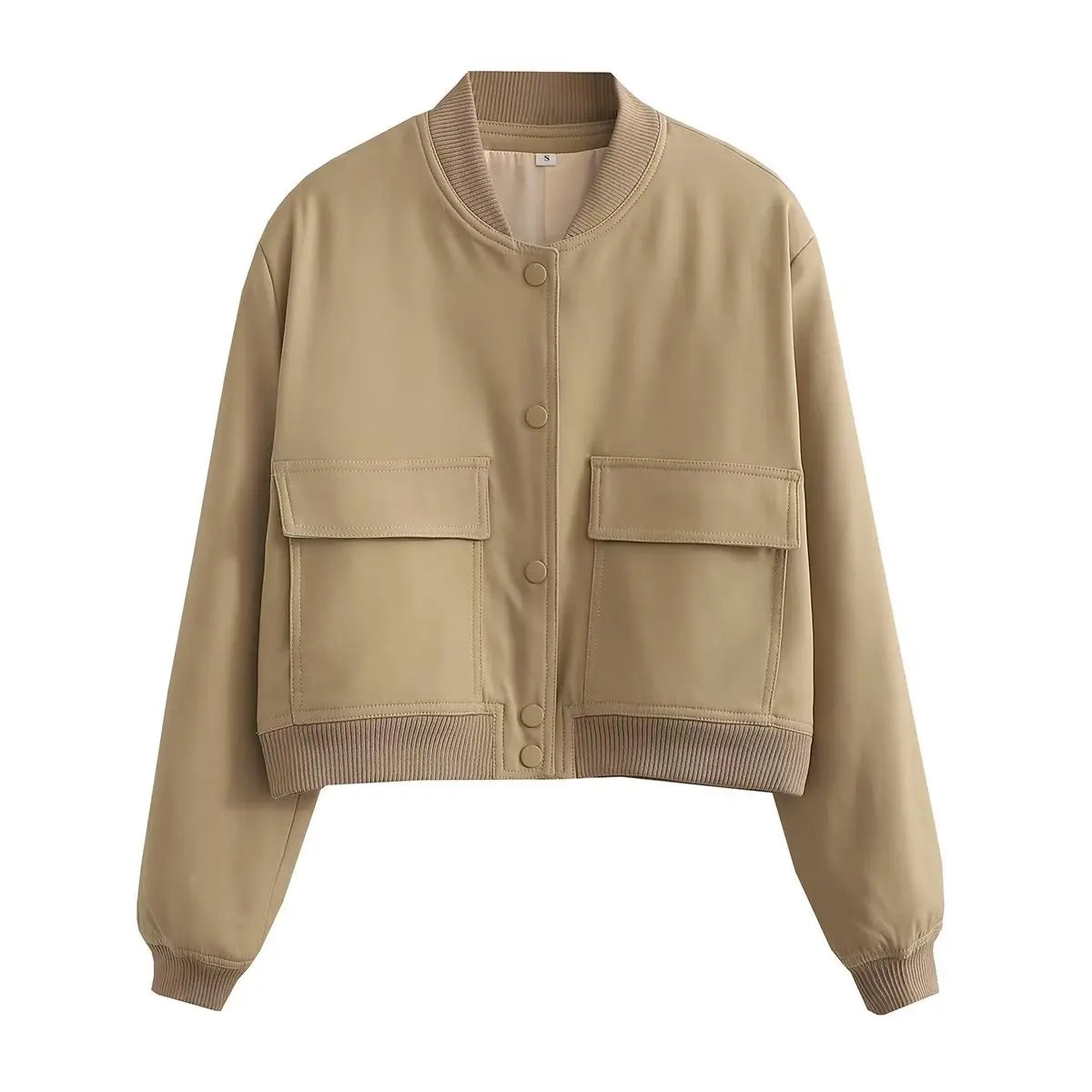 Cropped Ribbed Collar Bomber Jacket