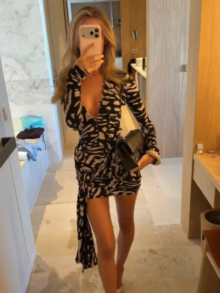 Zebra Print Wrap Mini Dress