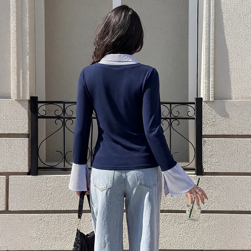 Striped Collar Layered Blouse