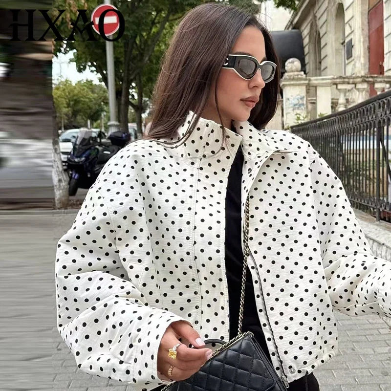 Polka Dot Cropped Zip Jacket
