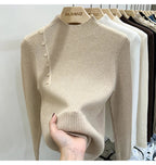 Ribbed Shoulder Button Turtleneck Sweater