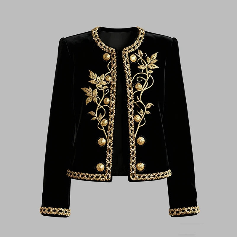Black Velvet Jacket With Gold Embroidery