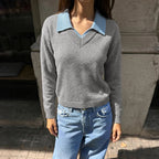 Layered Collar V-Neck Knit Pullover