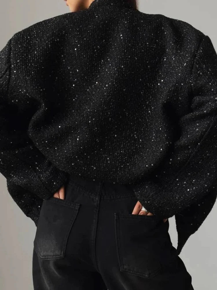 Sequin Stand Collar Bomber Jacket