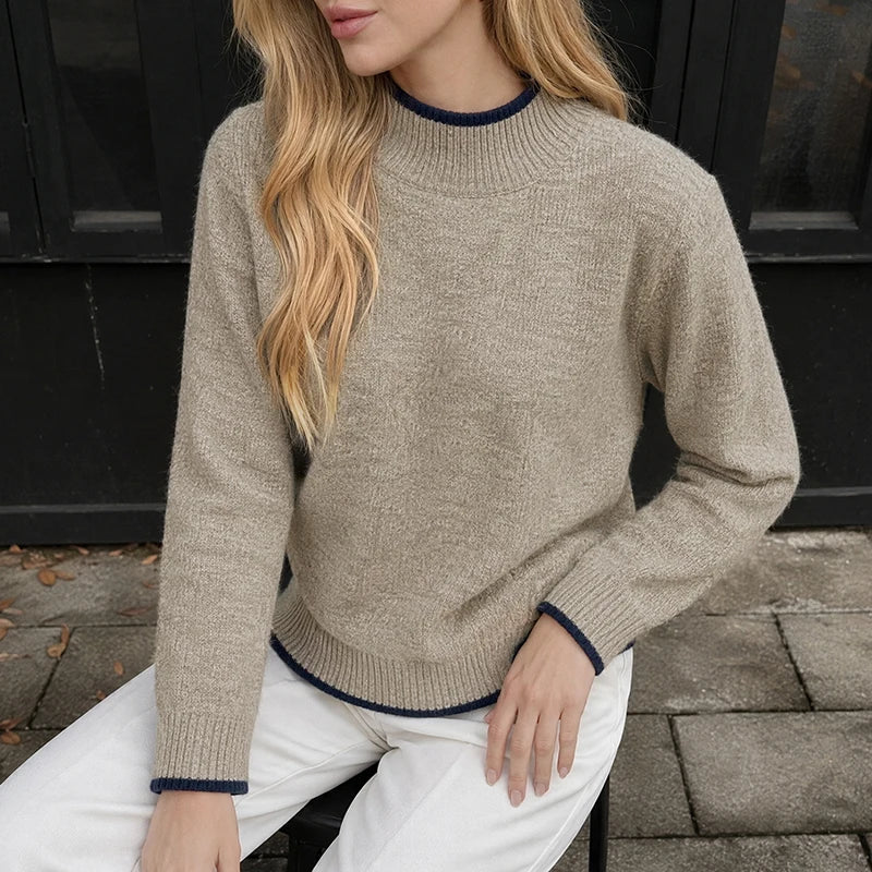 Contrast Trim Mock Neck Sweater